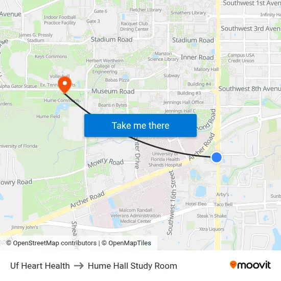 Uf Heart Health to Hume Hall Study Room map