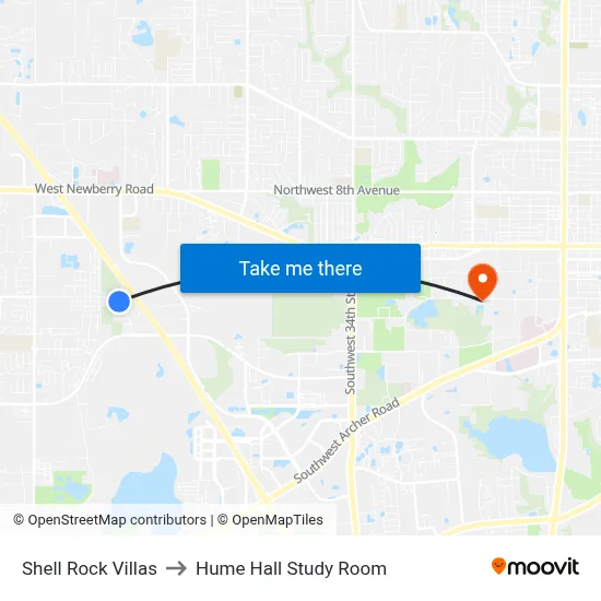 Shell Rock Villas to Hume Hall Study Room map