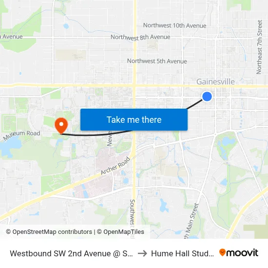 Westbound SW 2nd Avenue @ SW 2nd Street to Hume Hall Study Room map