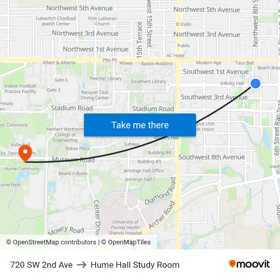 720 SW 2nd Ave to Hume Hall Study Room map