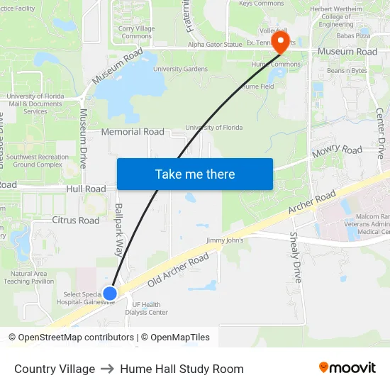 Country Village to Hume Hall Study Room map
