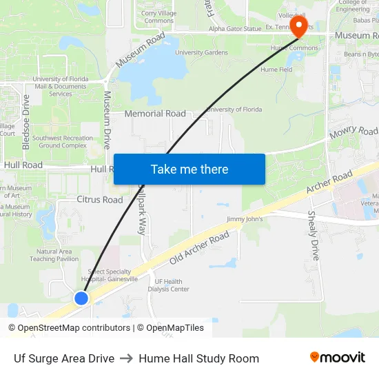 Uf Surge Area Drive to Hume Hall Study Room map