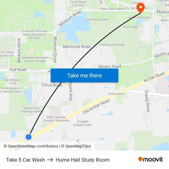 Take 5 Car Wash to Hume Hall Study Room map