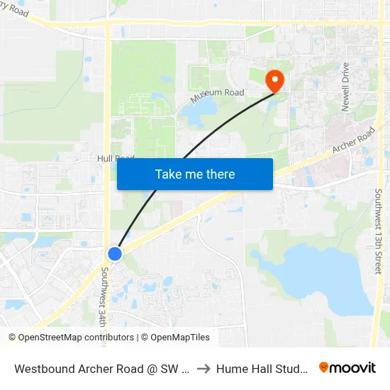 Westbound Archer Road @ SW 34th Street to Hume Hall Study Room map