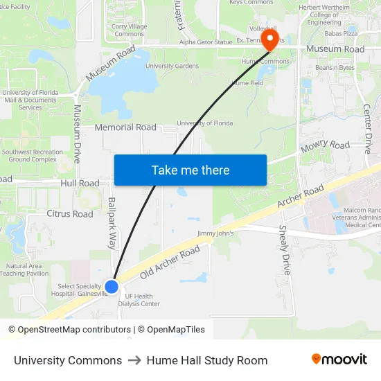 University Commons to Hume Hall Study Room map
