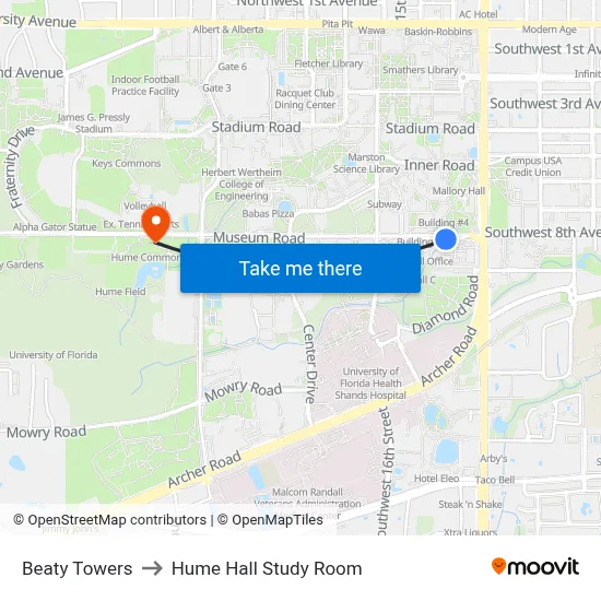 Beaty Towers to Hume Hall Study Room map