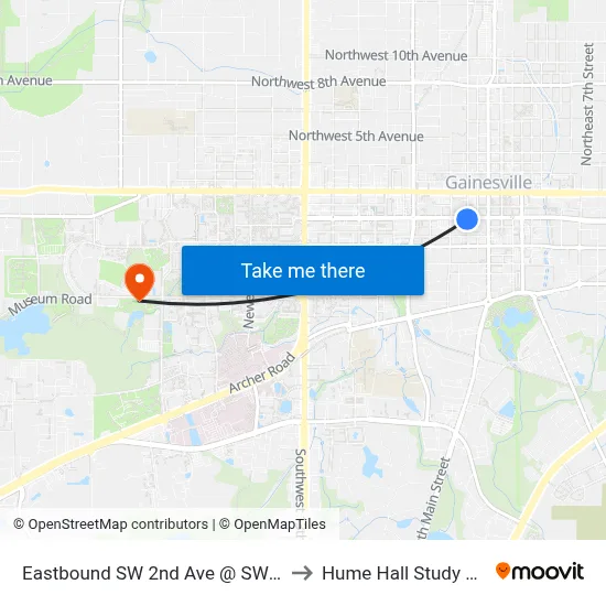 Eastbound SW 2nd Ave @ SW 2nd St to Hume Hall Study Room map