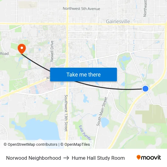 Norwood Neighborhood to Hume Hall Study Room map