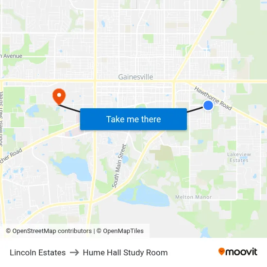 Lincoln Estates to Hume Hall Study Room map