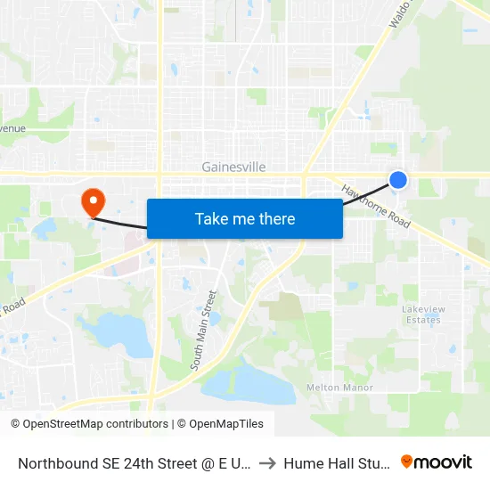 Northbound SE 24th Street @ E University Avenue to Hume Hall Study Room map