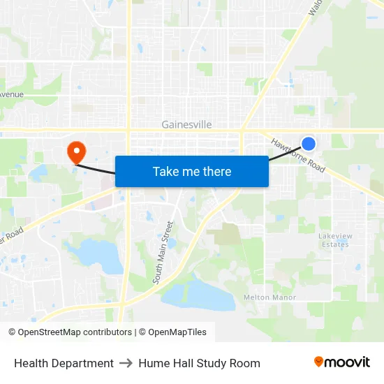 Health Department to Hume Hall Study Room map