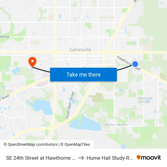 SE 24th Street at Hawthorne Road to Hume Hall Study Room map