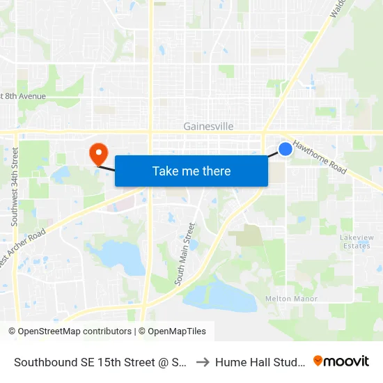 Southbound SE 15th Street @ SE 4th Avenue to Hume Hall Study Room map