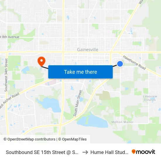 Southbound SE 15th Street @ SE 7th Avenue to Hume Hall Study Room map