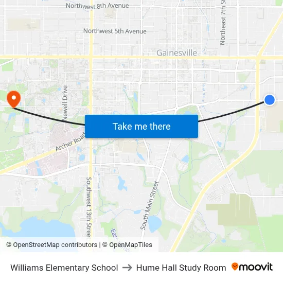 Williams Elementary School to Hume Hall Study Room map