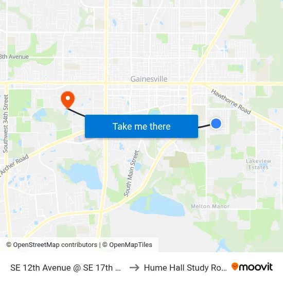 SE 12th Avenue @ SE 17th Drive to Hume Hall Study Room map