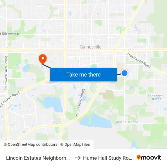 Lincoln Estates Neighborhood to Hume Hall Study Room map