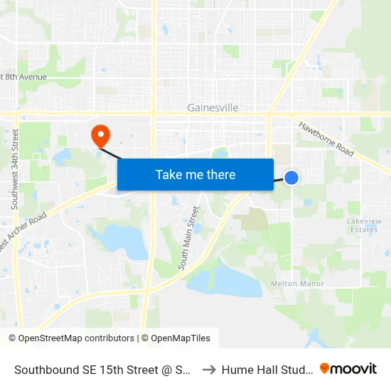 Southbound SE 15th Street @ SE 14th Avenue to Hume Hall Study Room map