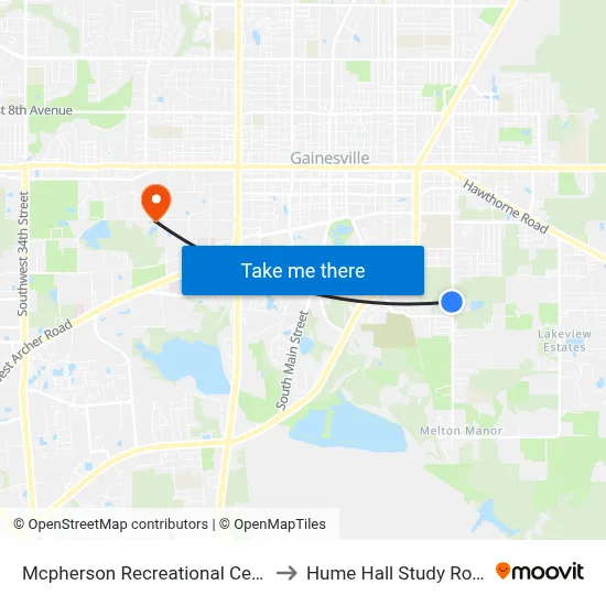 Mcpherson Recreational Center to Hume Hall Study Room map