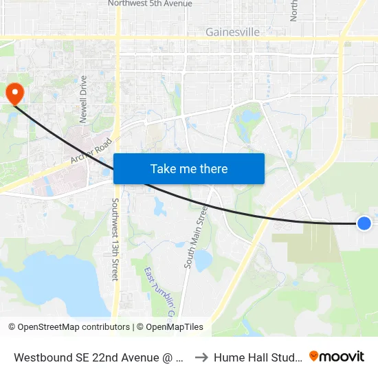 Westbound SE 22nd Avenue @ SE 13th Street to Hume Hall Study Room map
