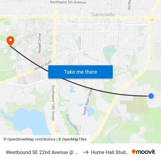 Westbound SE 22nd Avenue @ SE 12th Street to Hume Hall Study Room map