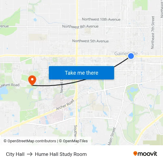 City Hall to Hume Hall Study Room map