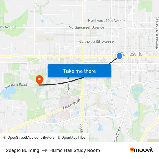 Seagle Building to Hume Hall Study Room map