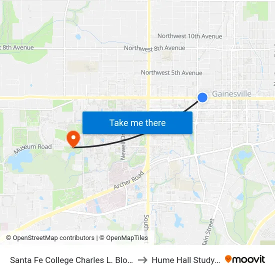 Santa Fe College Charles L. Blount Center to Hume Hall Study Room map