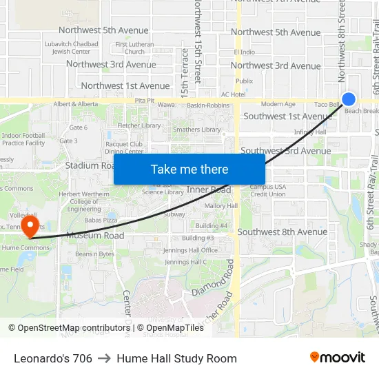 Leonardo's 706 to Hume Hall Study Room map