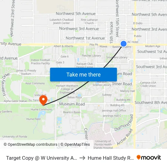 Target Copy @ W University Avenue to Hume Hall Study Room map
