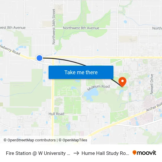 Fire Station @ W University Ave to Hume Hall Study Room map