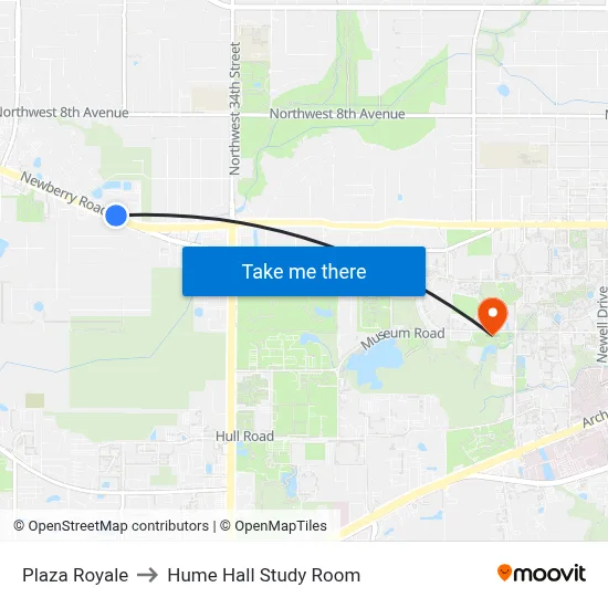 Plaza Royale to Hume Hall Study Room map