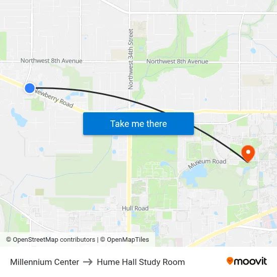 Millennium Center to Hume Hall Study Room map