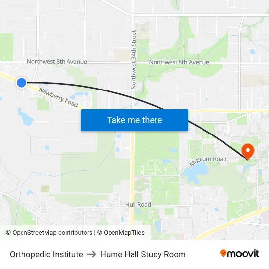 Orthopedic Institute to Hume Hall Study Room map