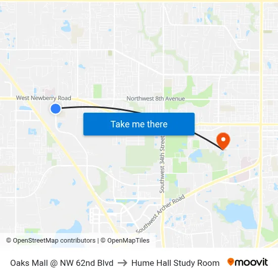 Oaks Mall @ NW 62nd Blvd to Hume Hall Study Room map