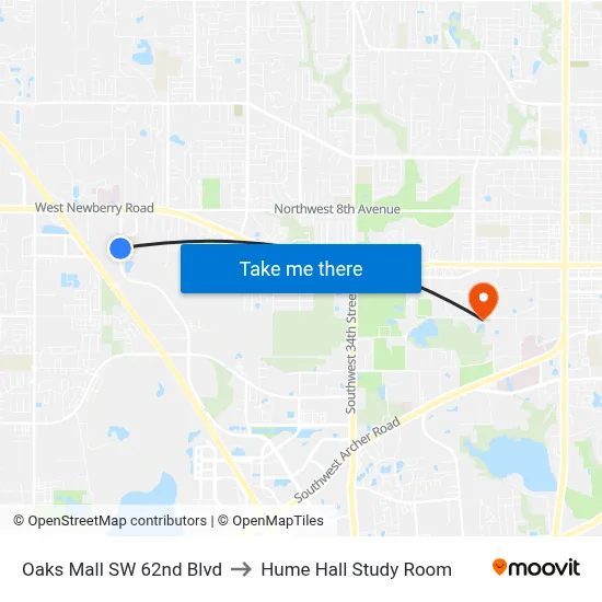 Oaks Mall SW 62nd Blvd to Hume Hall Study Room map
