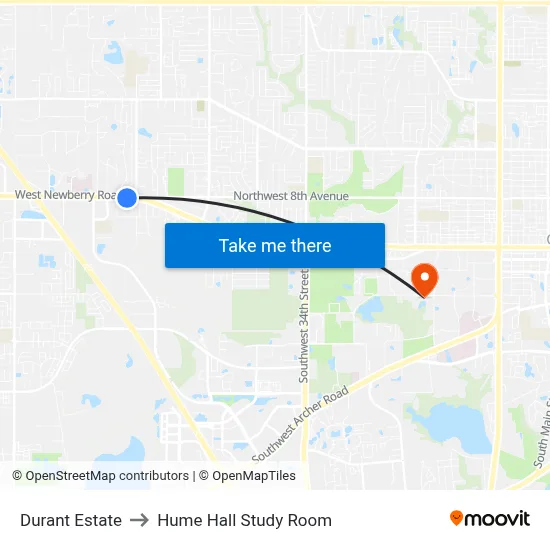 Durant Estate to Hume Hall Study Room map