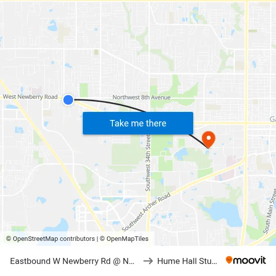 Eastbound W Newberry Rd @ NW 53rd Terrace to Hume Hall Study Room map