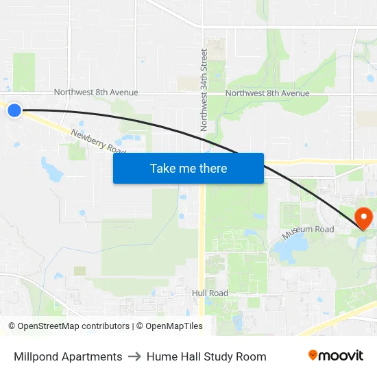 Millpond Apartments to Hume Hall Study Room map