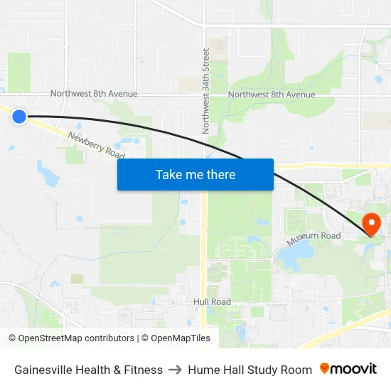 Gainesville Health & Fitness to Hume Hall Study Room map
