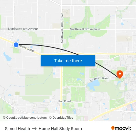 Simed Health to Hume Hall Study Room map