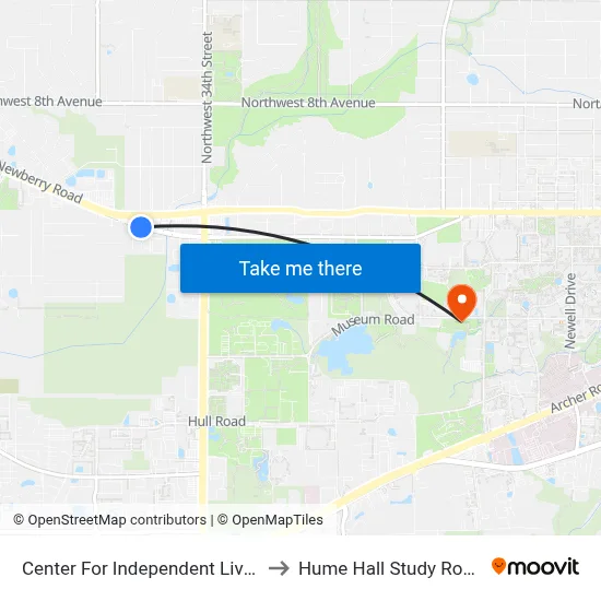 Center For Independent Living to Hume Hall Study Room map
