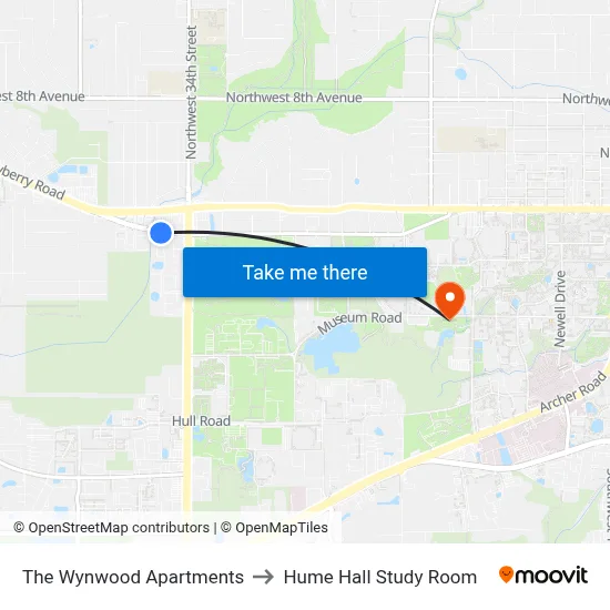 The Wynwood Apartments to Hume Hall Study Room map