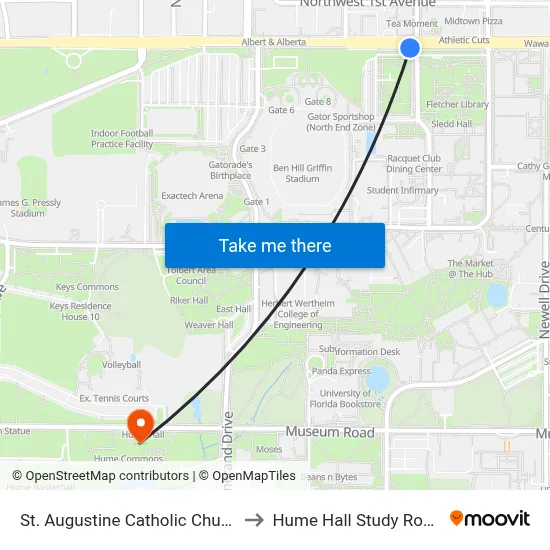 St. Augustine Catholic Church to Hume Hall Study Room map