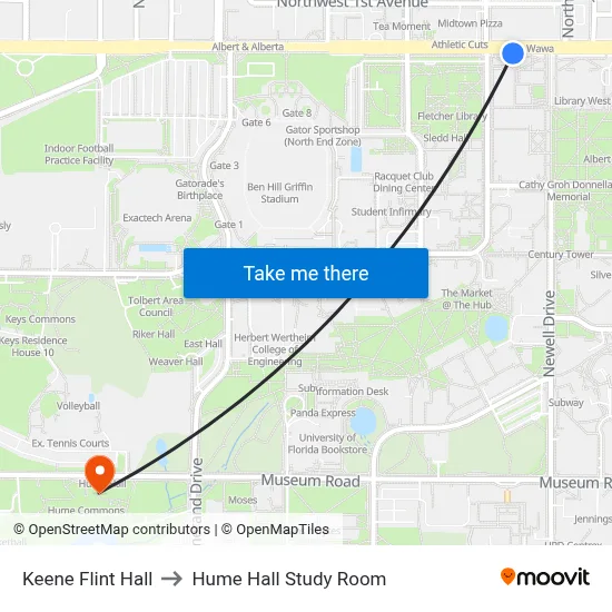 Keene Flint Hall to Hume Hall Study Room map