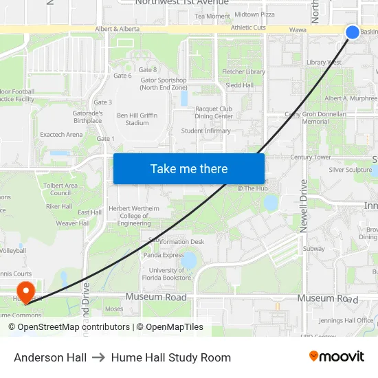 Anderson Hall to Hume Hall Study Room map