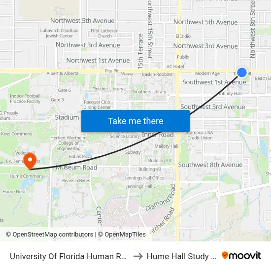 University Of Florida Human Resources to Hume Hall Study Room map