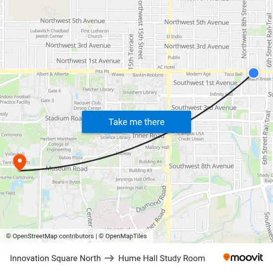Innovation Square North to Hume Hall Study Room map