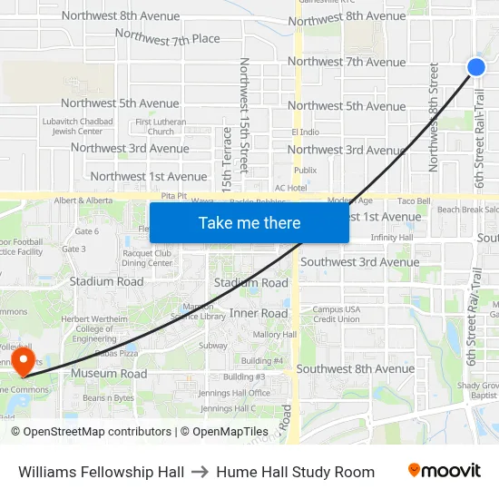 Williams Fellowship Hall to Hume Hall Study Room map