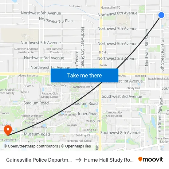 Gainesville Police Department to Hume Hall Study Room map